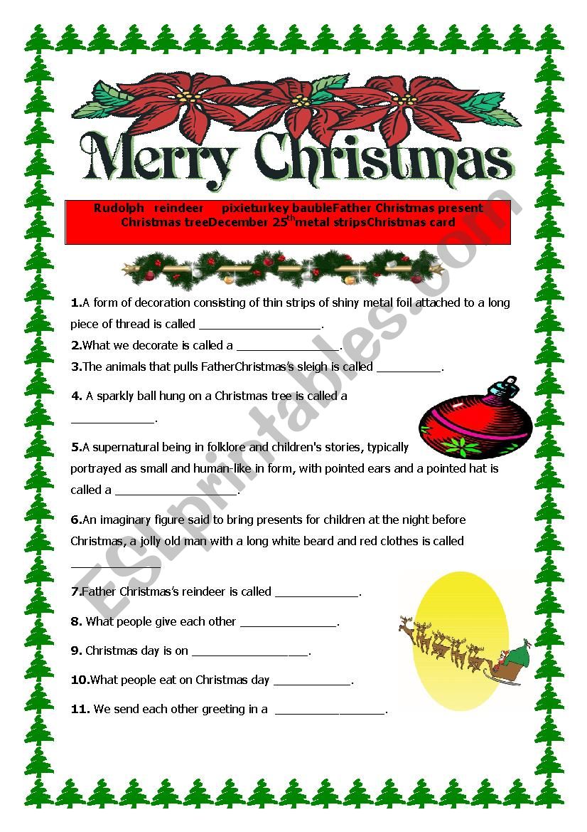 Christmas Vocabulary worksheet