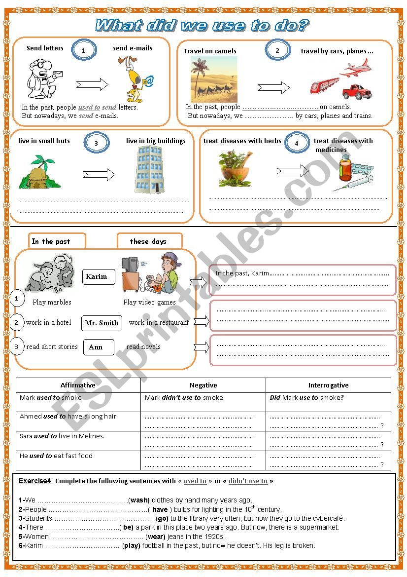 Used to for Past Habits worksheet