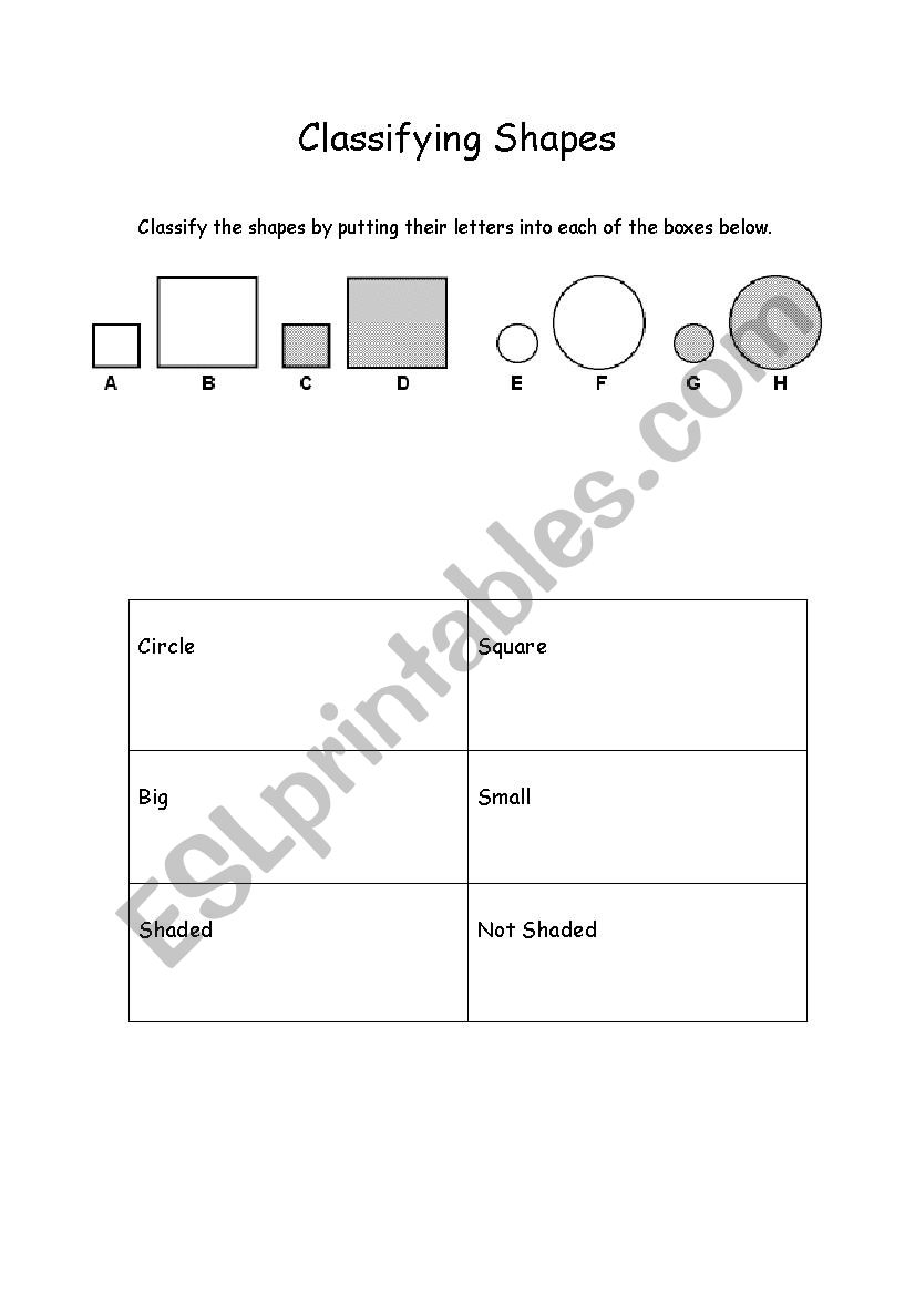 Classifying Shapes I worksheet