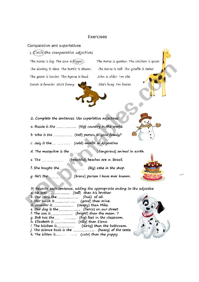 Comparatives and superlatives worksheet