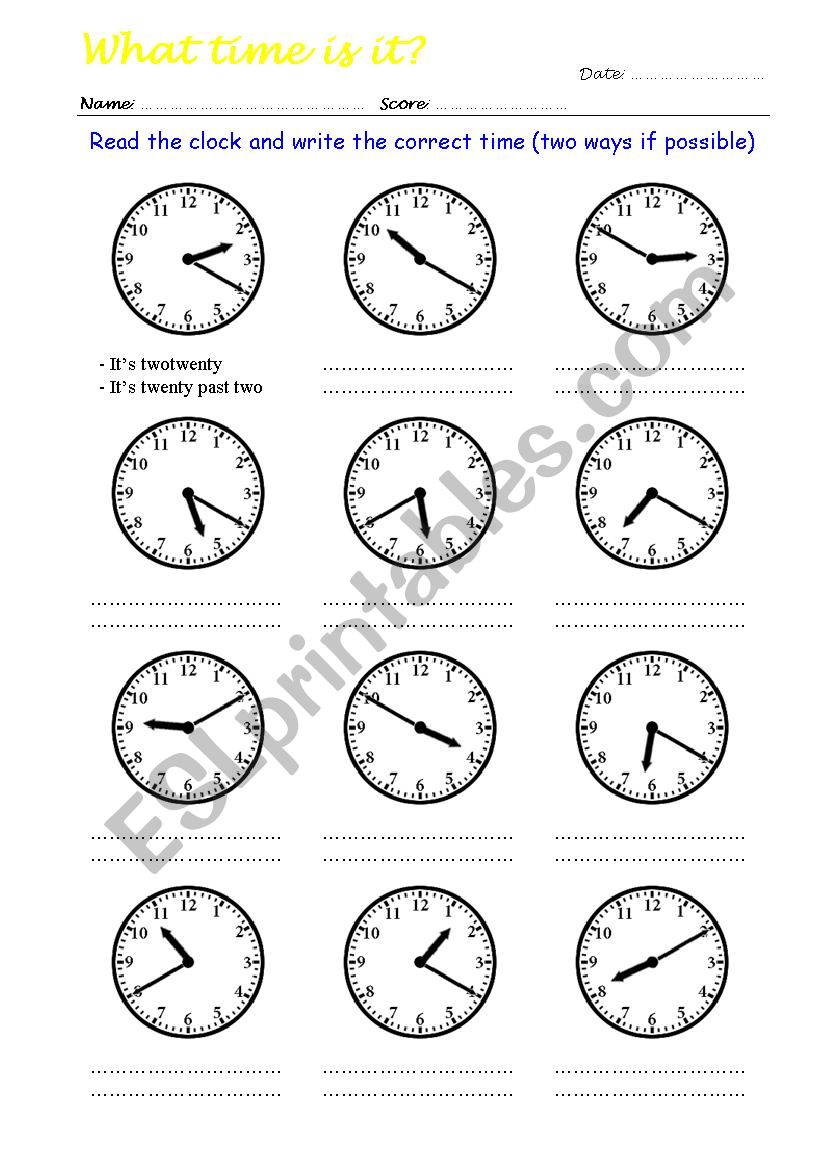 What Time Is It? Read The Clock And Write The Correct Time 3/4 - Esl  Worksheet By Nqluu