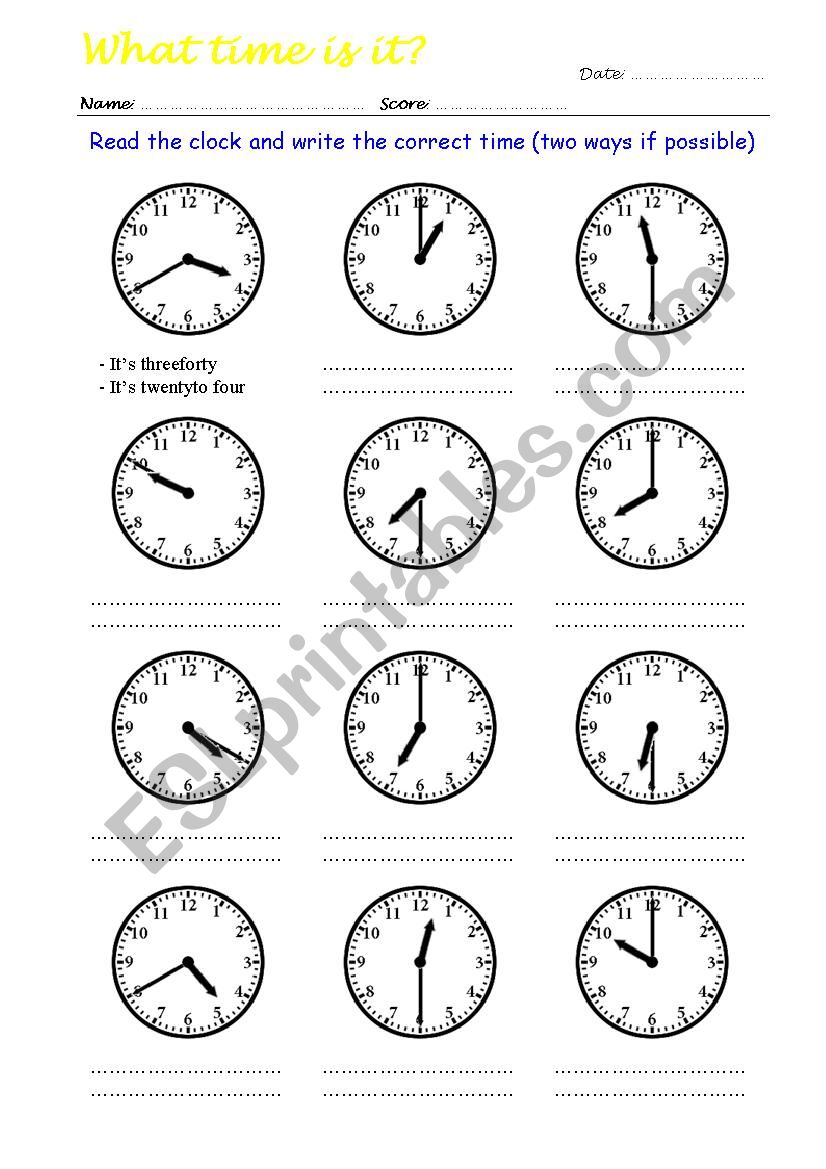 What Time Is It? Read the clock and write the correct time 4/4