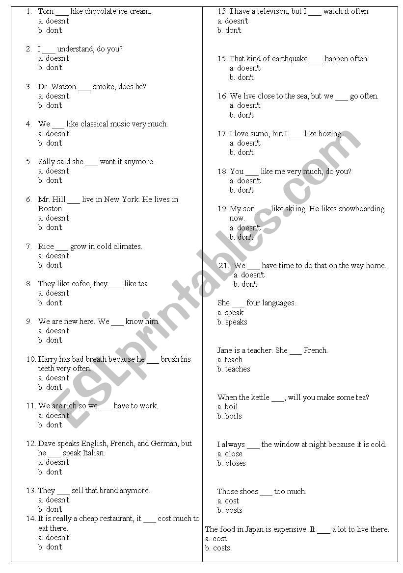 exercises worksheet