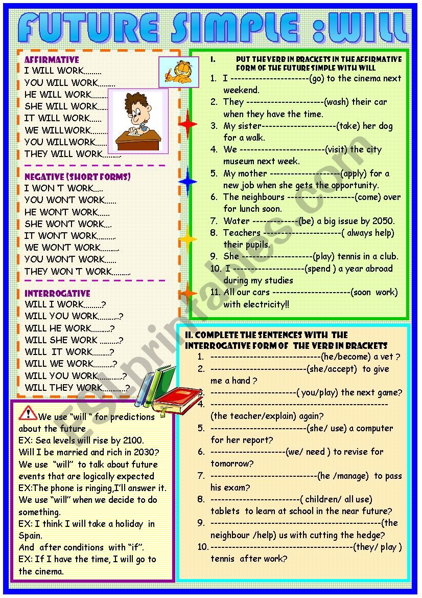 Will /future simple 2 page lesson and practice