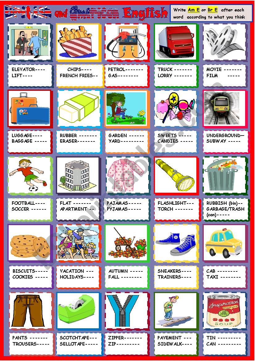 American or British English worksheet