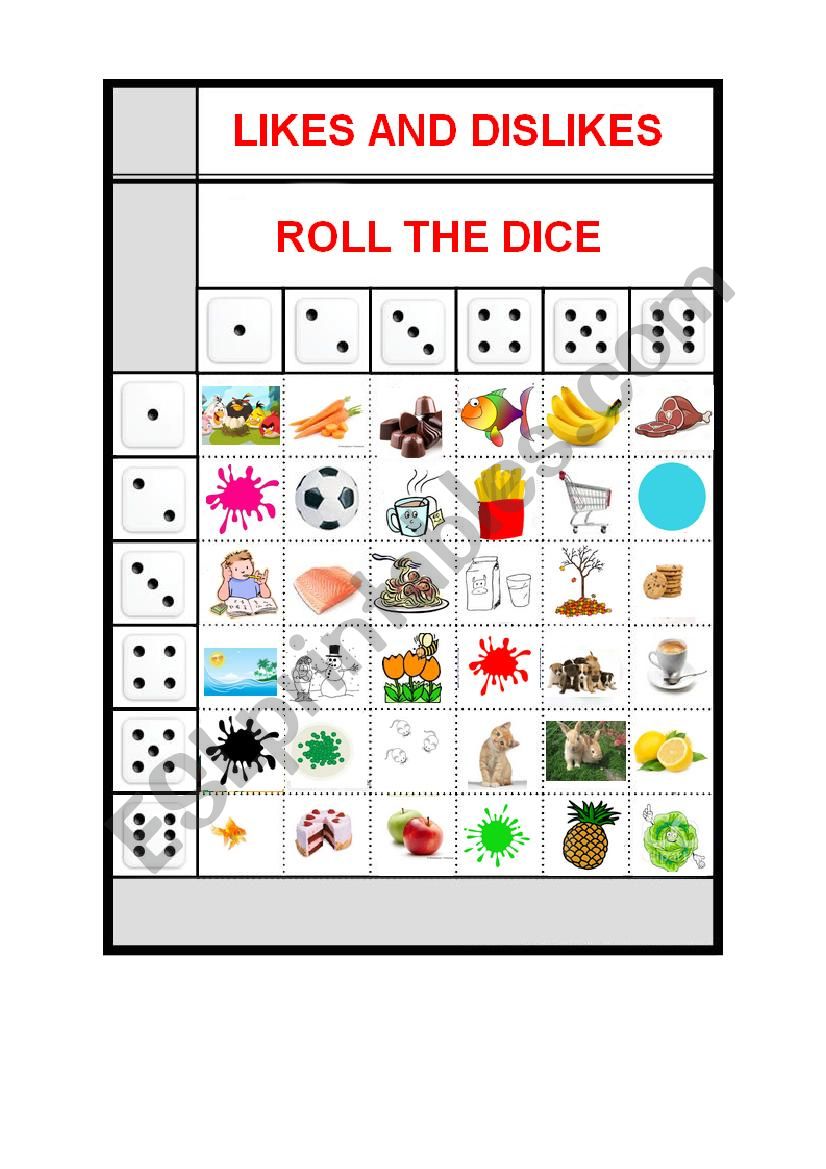 Roll the dice likes and dislikes game