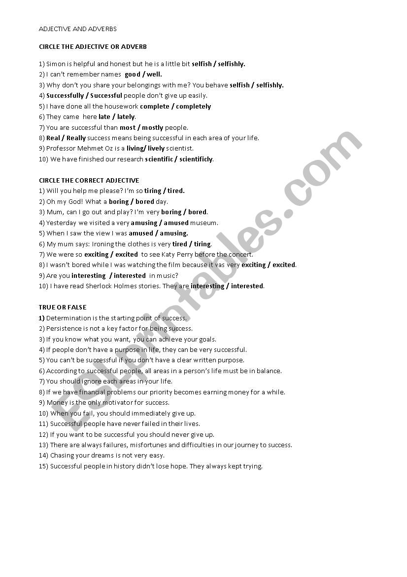 Adverbs and Adjectives worksheet