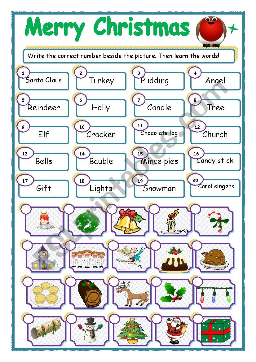 Christmas match-up activity worksheet