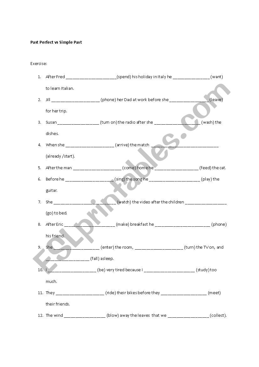 Past Perfect / Past Simple worksheet