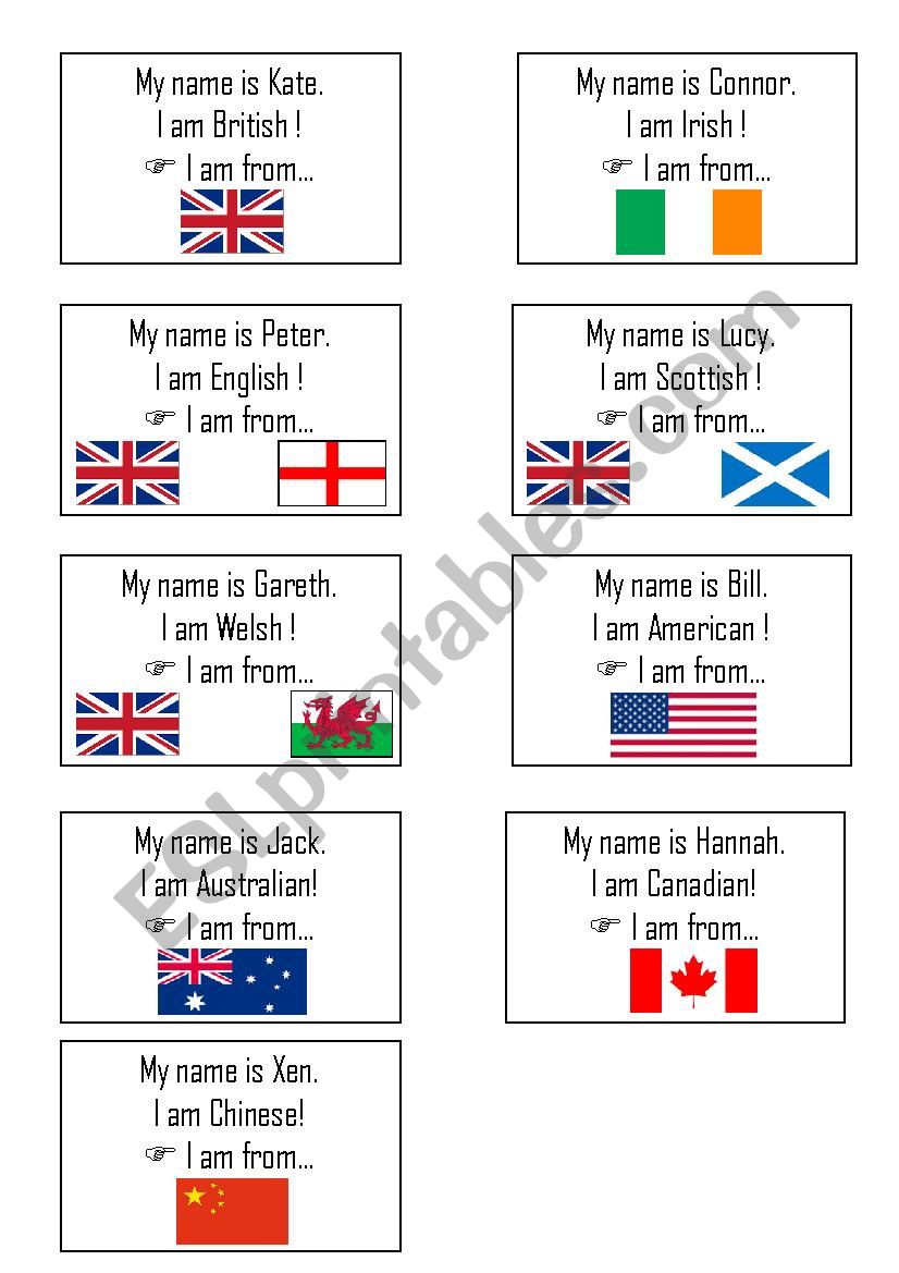 FLASHCARDS NATIONALITIES worksheet