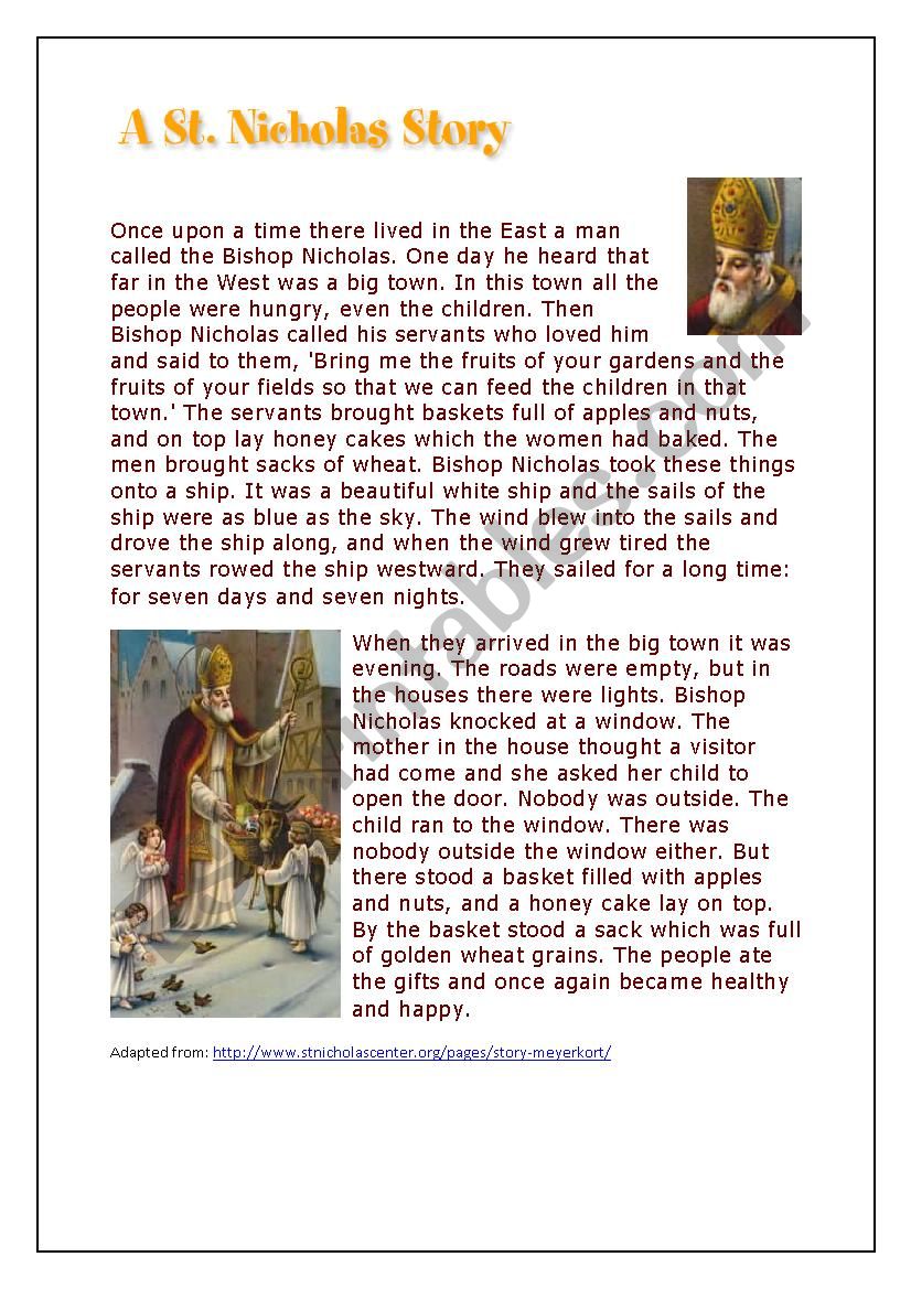 Saint Nicholas - comprehension and past simple