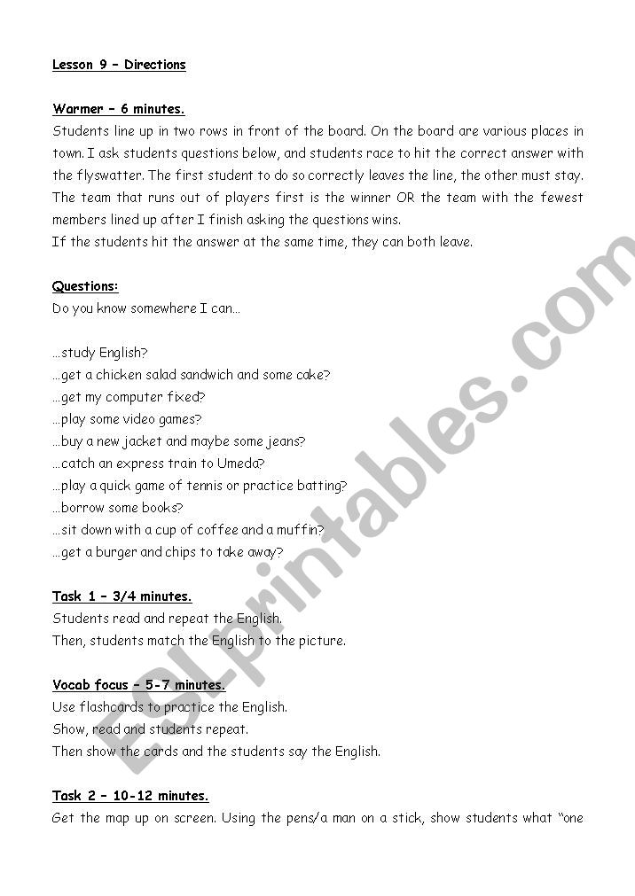 directions worksheet