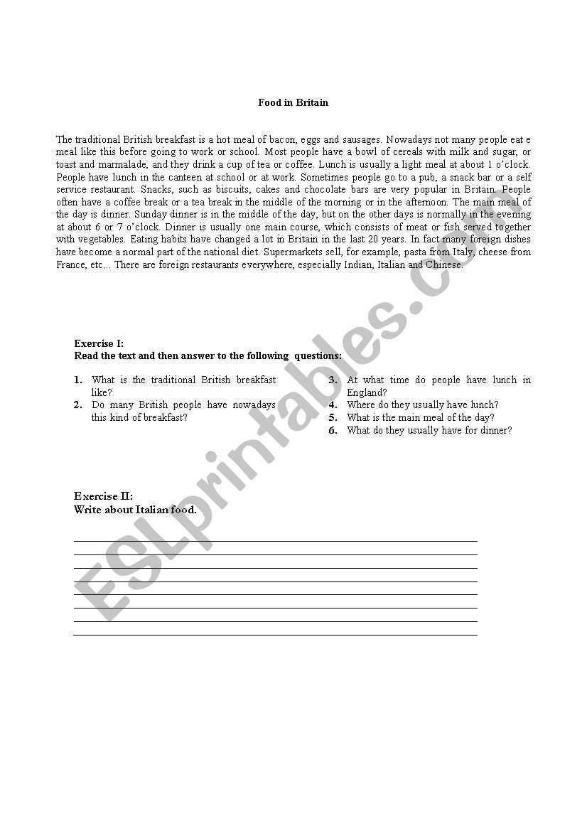 Food worksheet