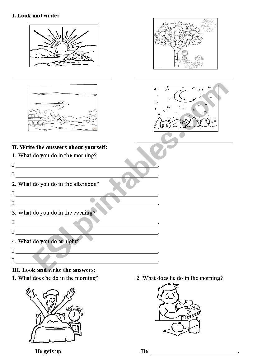 parts of a day activities worksheet