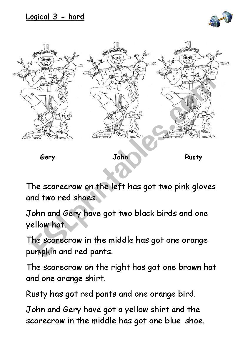 hard logical scarecrows worksheet