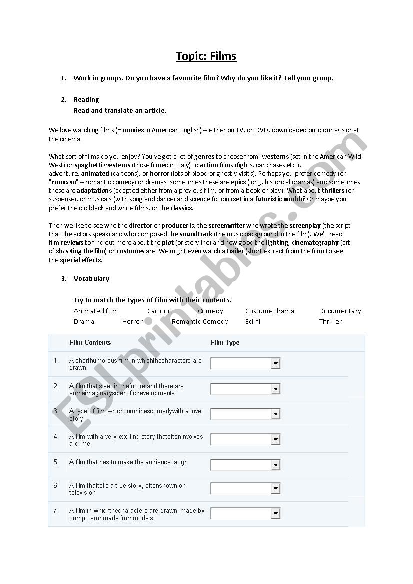 Movies worksheet