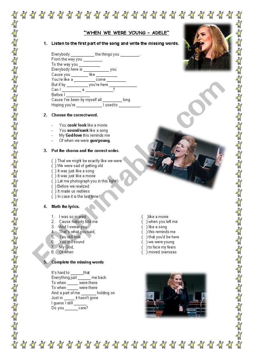 When we were young -Adele   worksheet