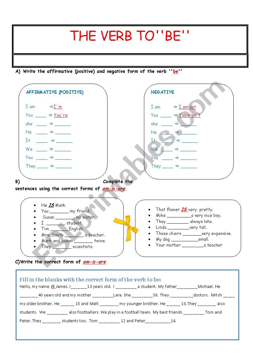 THE VERB TOBE worksheet