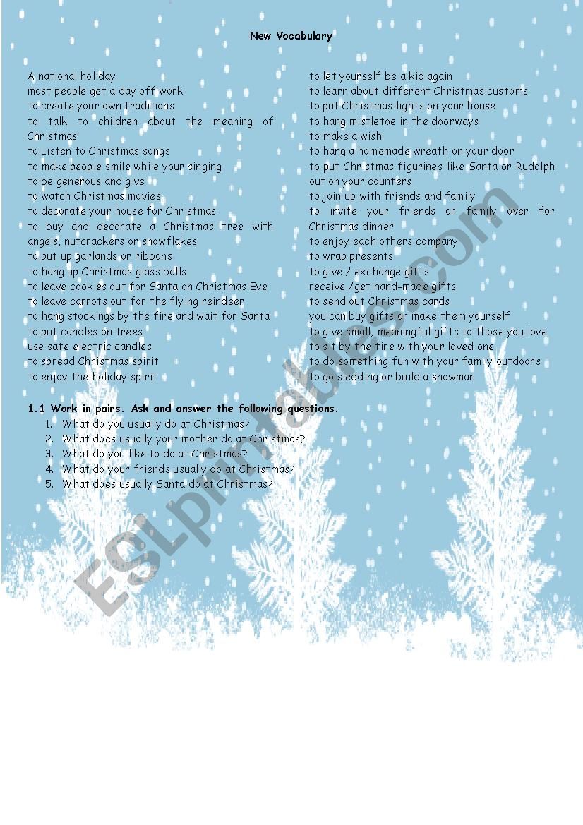 Christmas Speaking Activities worksheet