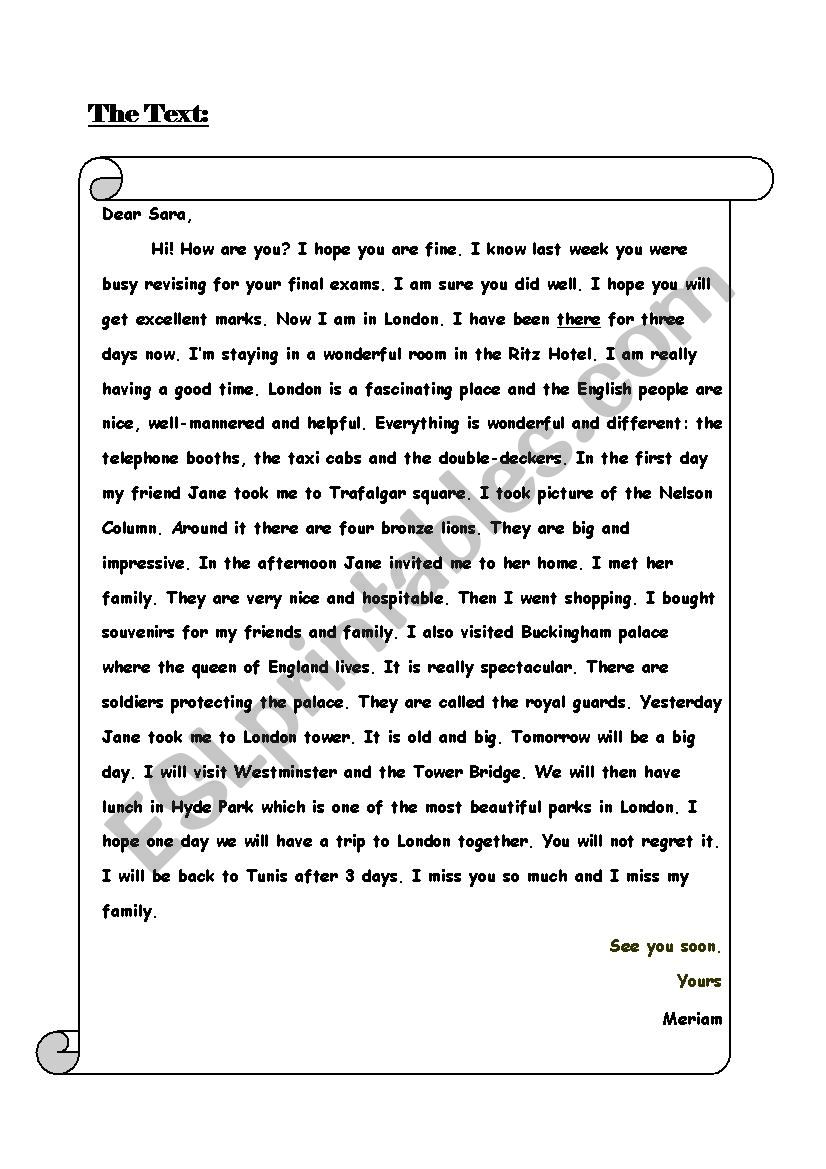 a letter from London worksheet