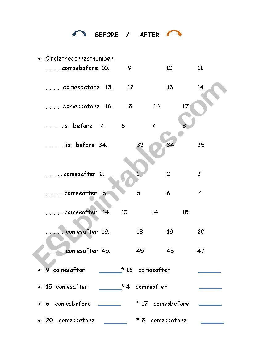 Before   and  After worksheet