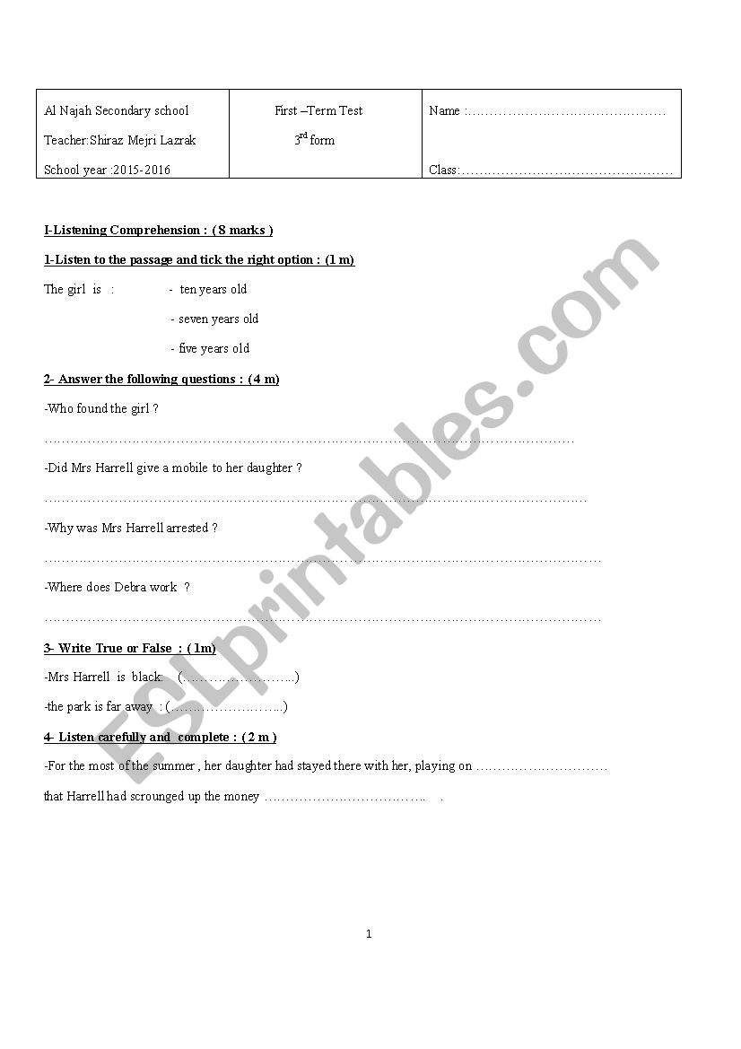 exam paper worksheet