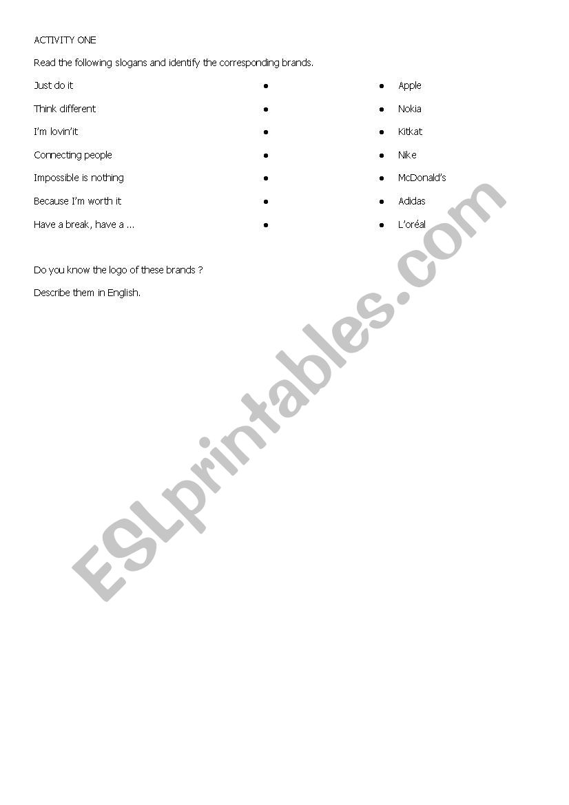 logos and brands worksheet