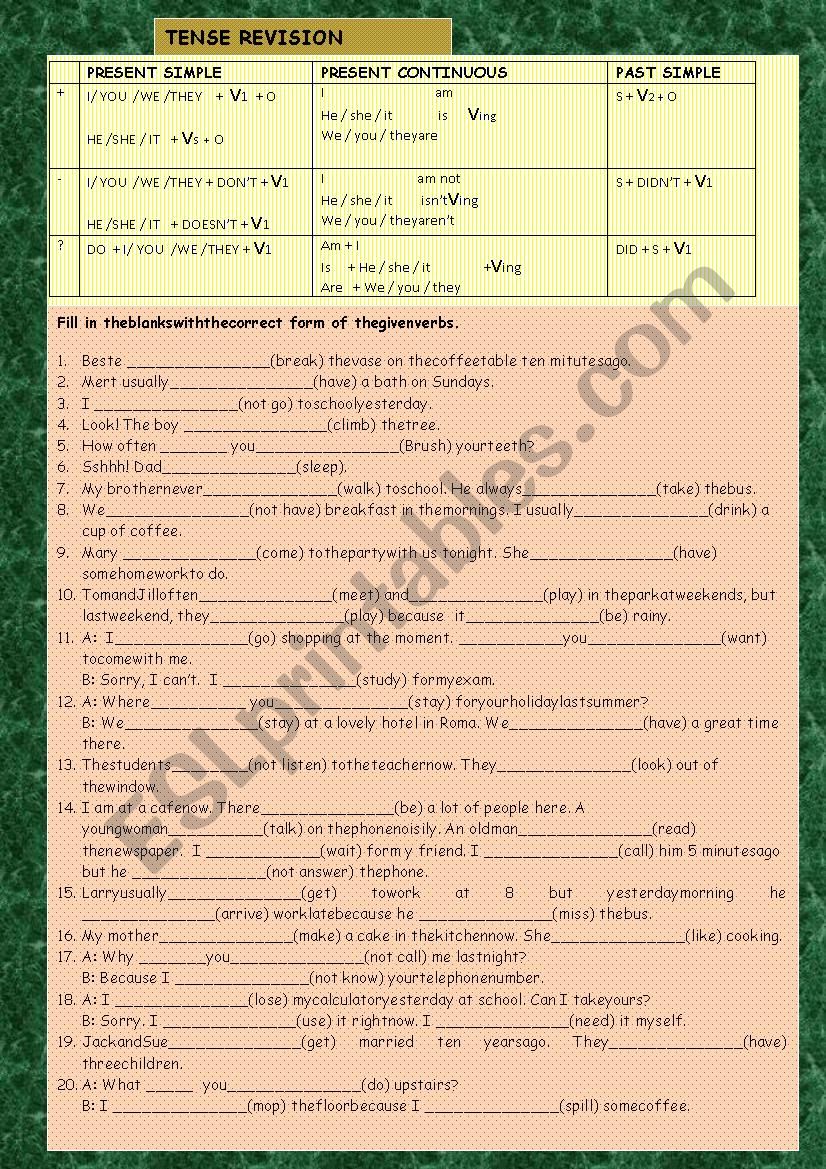 TENSE REVISION worksheet