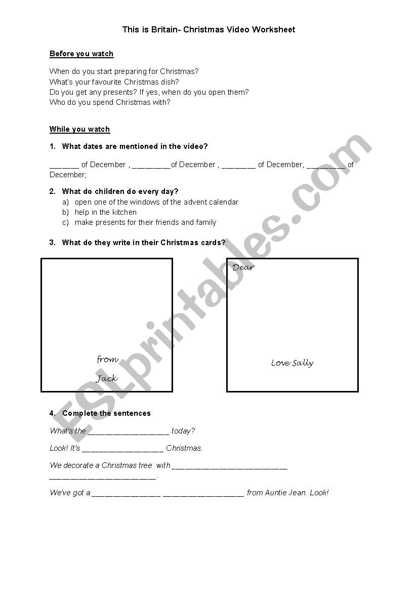 This is Britain Christmas worksheet