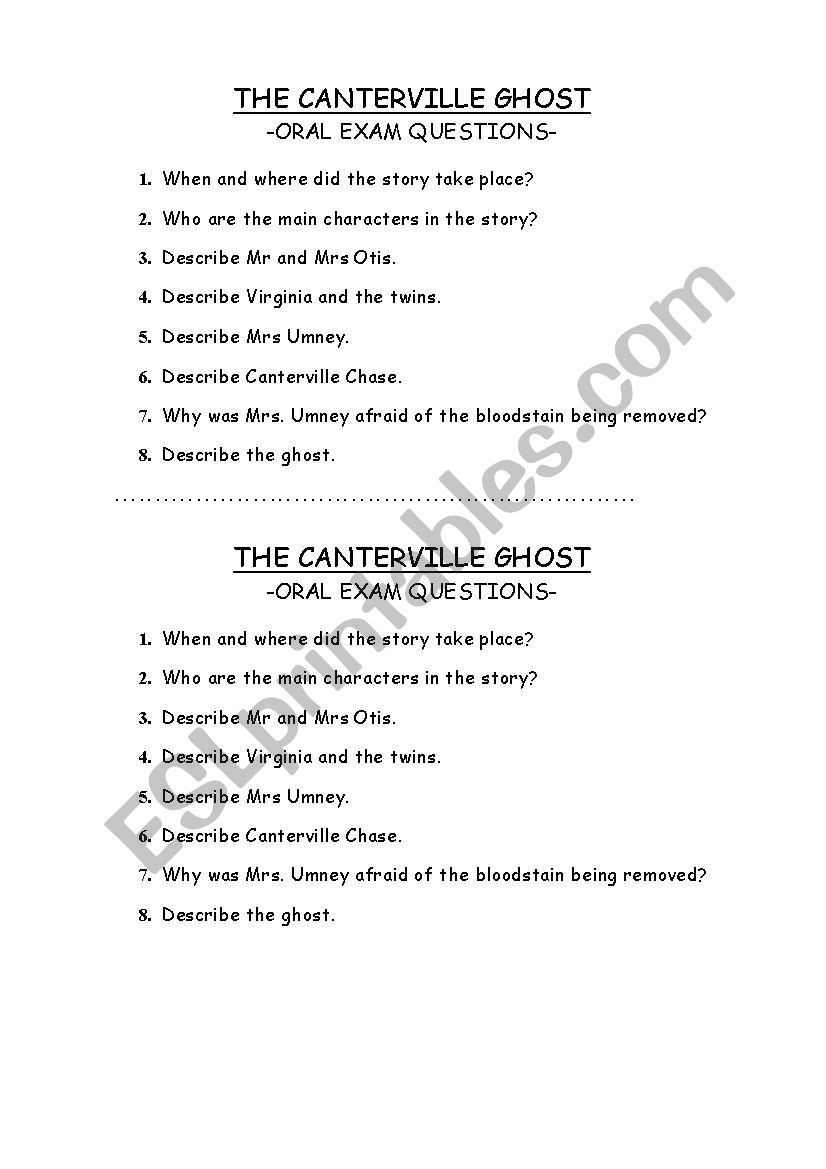 QUESTIONS FOR ORAL EXAM - *******CANTERVILLE GHOST******