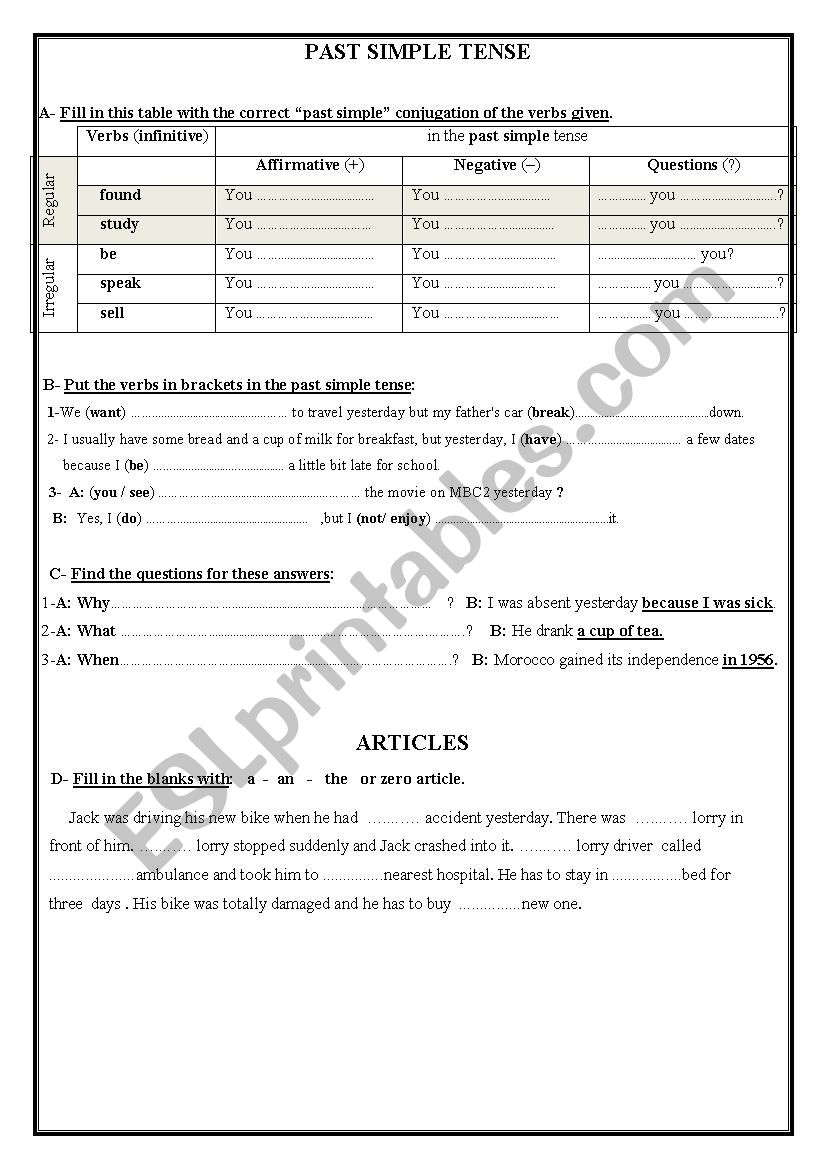 PAST SIMPLE TENSE worksheet