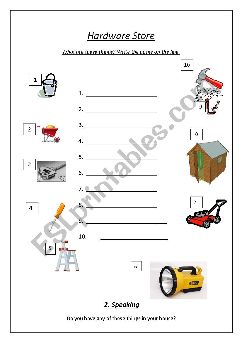 Hardware Store worksheet