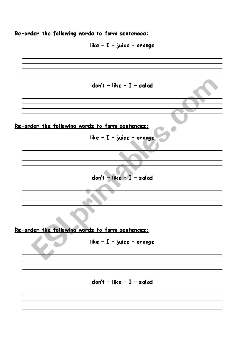 Re-order worksheet