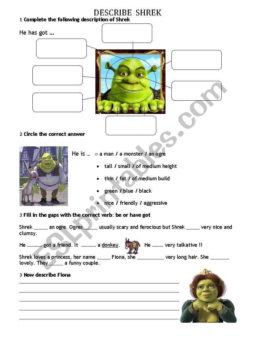description Shrek worksheet