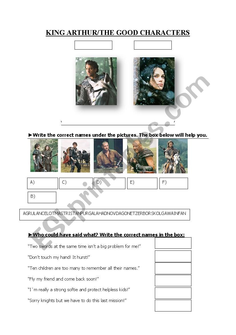 King Arthur  worksheet