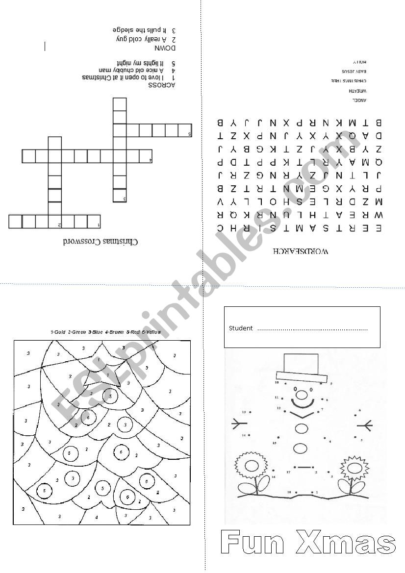 Xmas pocket games worksheet