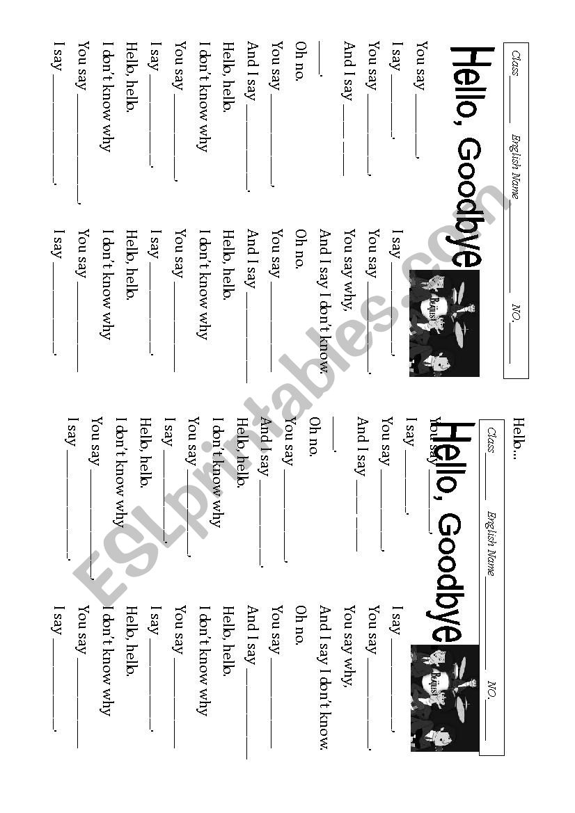 SONG HELLO GOODBYE worksheet