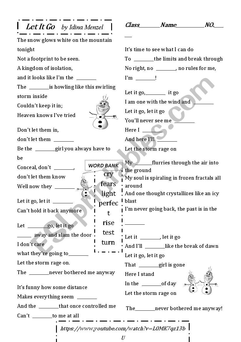 SONG LET IT GO worksheet