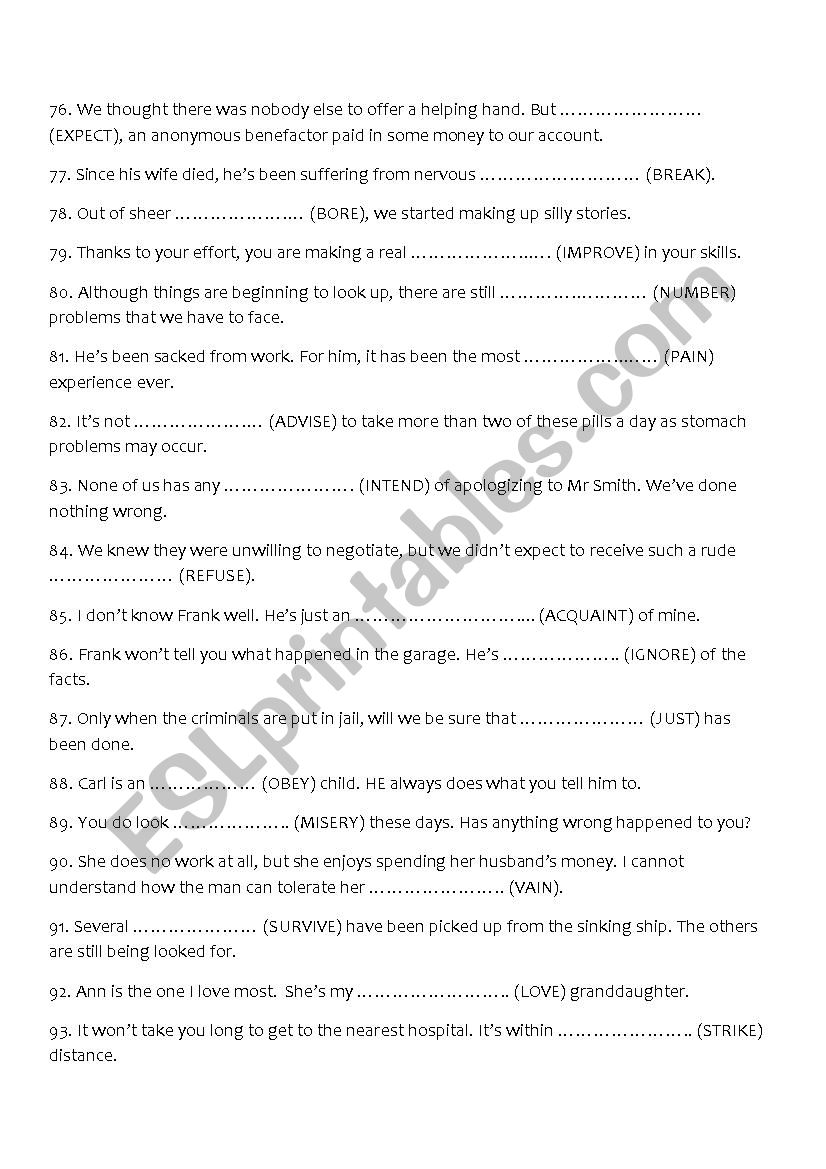 word formation part 3 worksheet