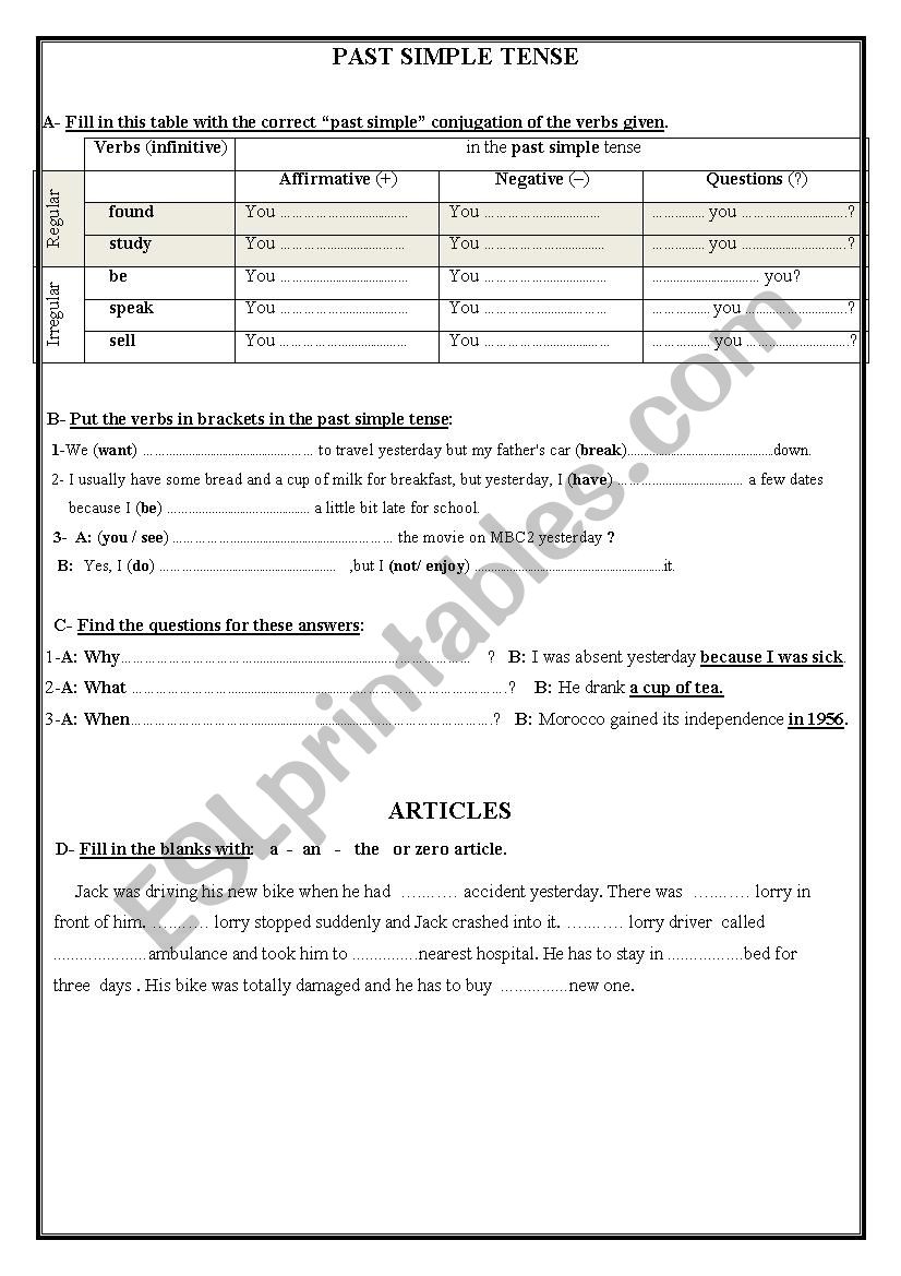 PAST SIMPLE TENSE worksheet