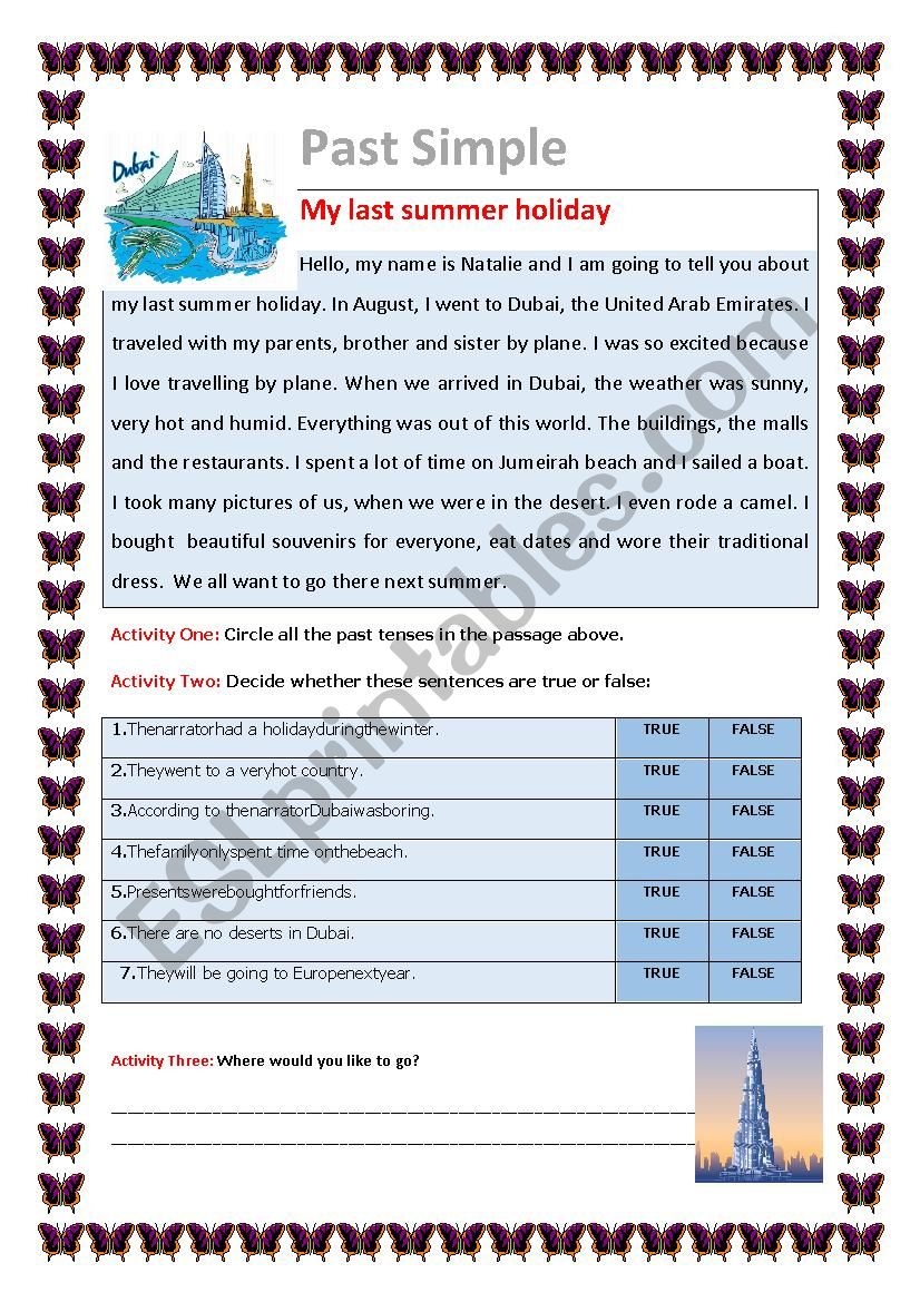 Simple Past Reading worksheet