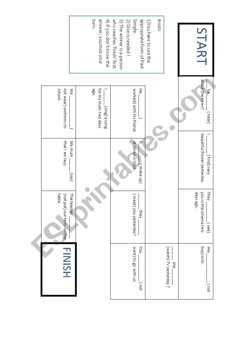 PAST SIMPLE BOARD GAME worksheet