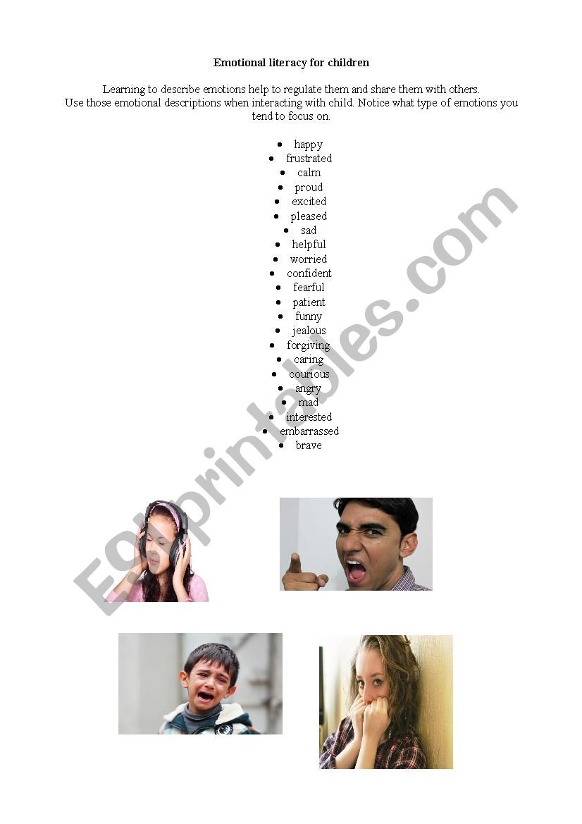 Vocabulary -Emotional literacy for children