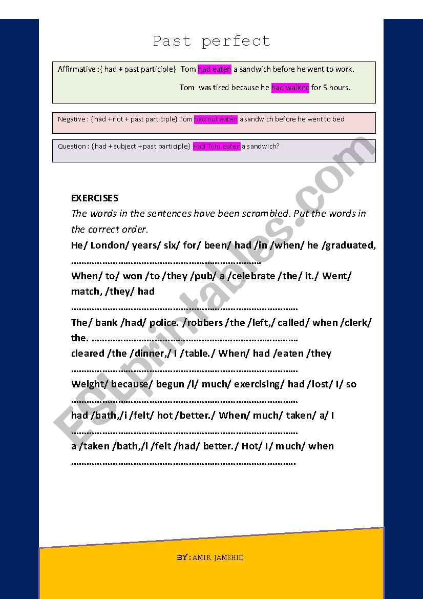 Past perfect worksheet