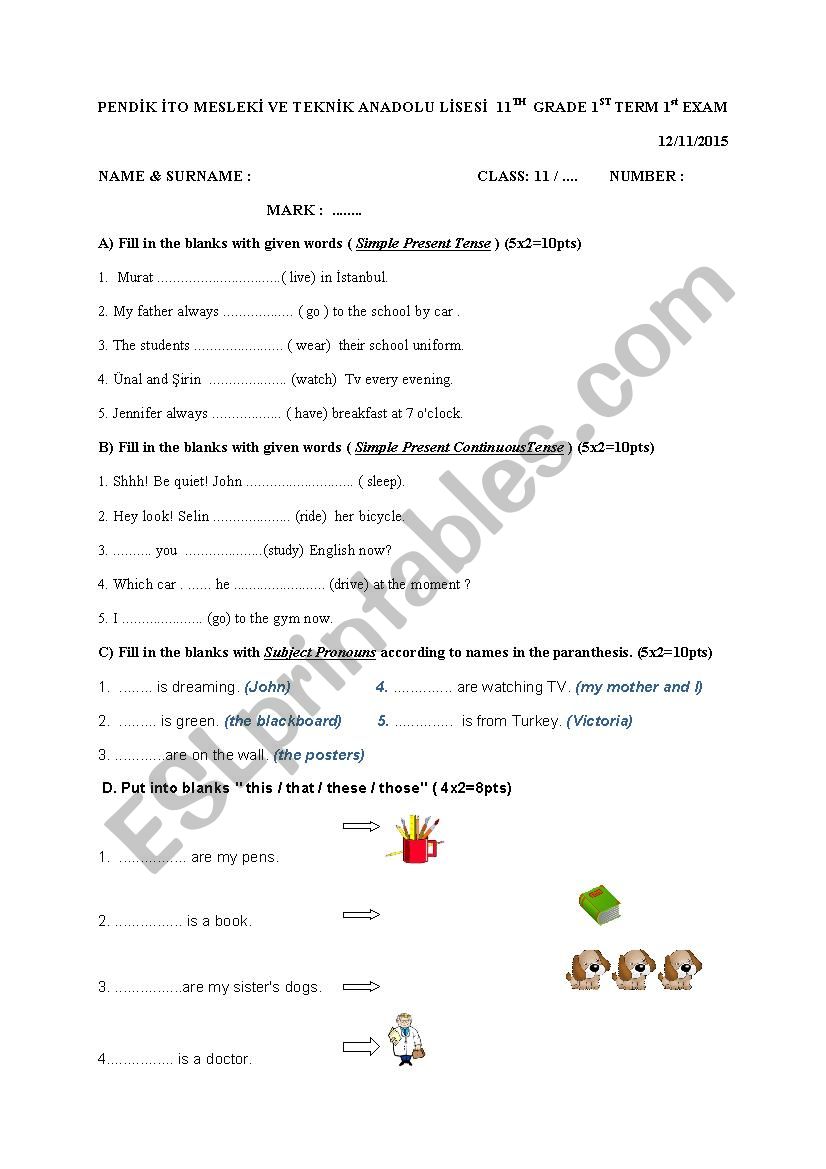 11th grade english exam worksheet