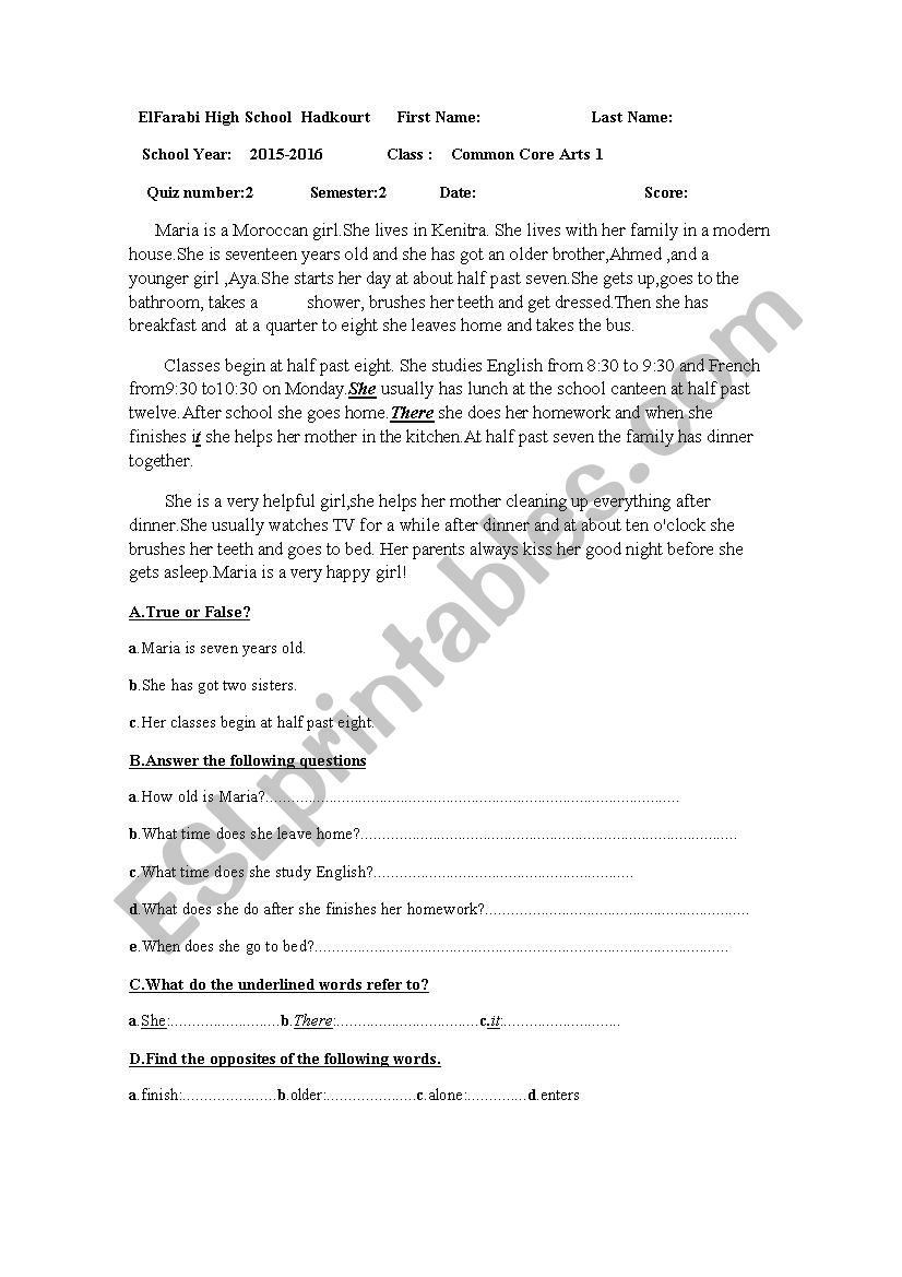 quiz worksheet