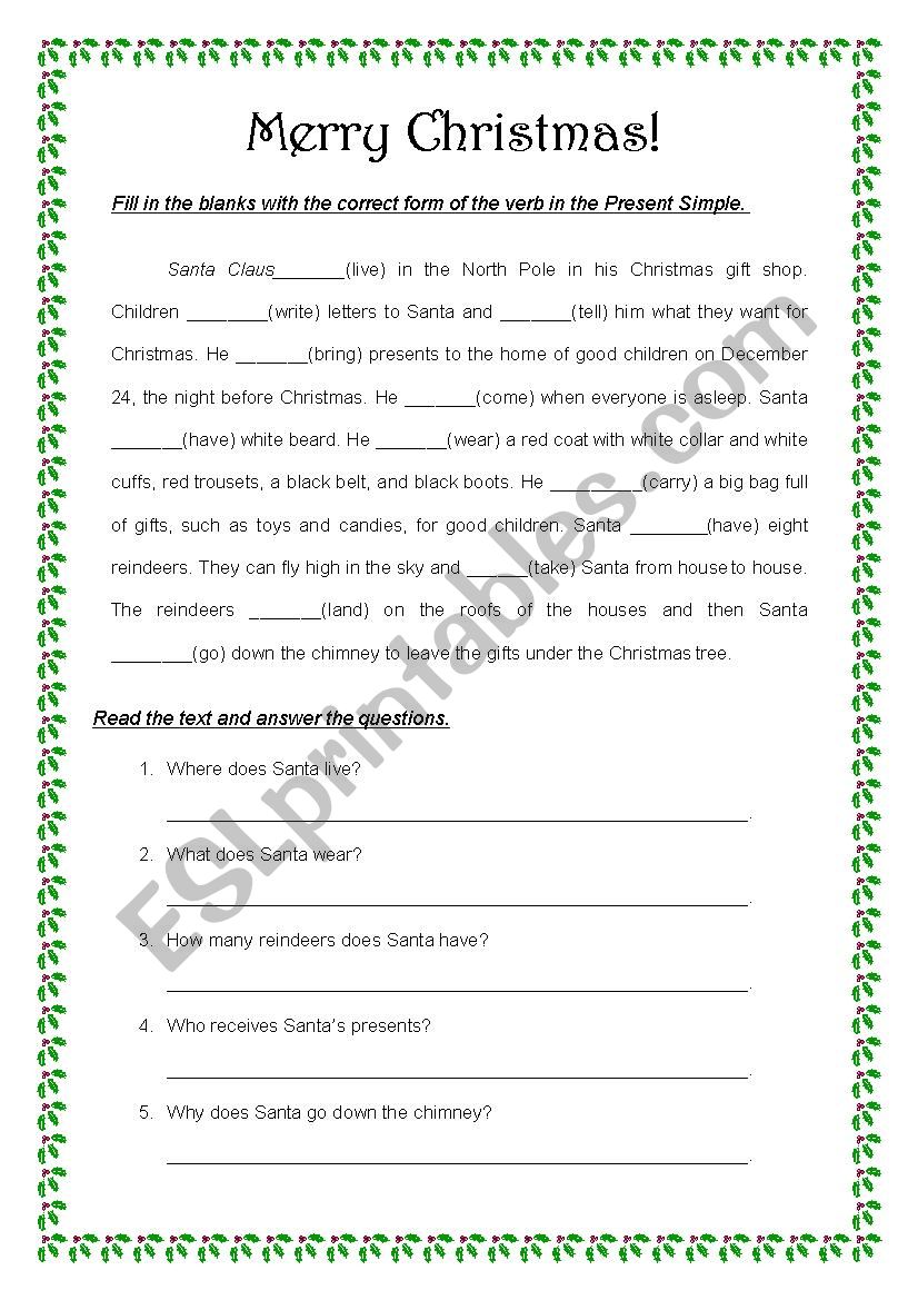 Christmas worksheet