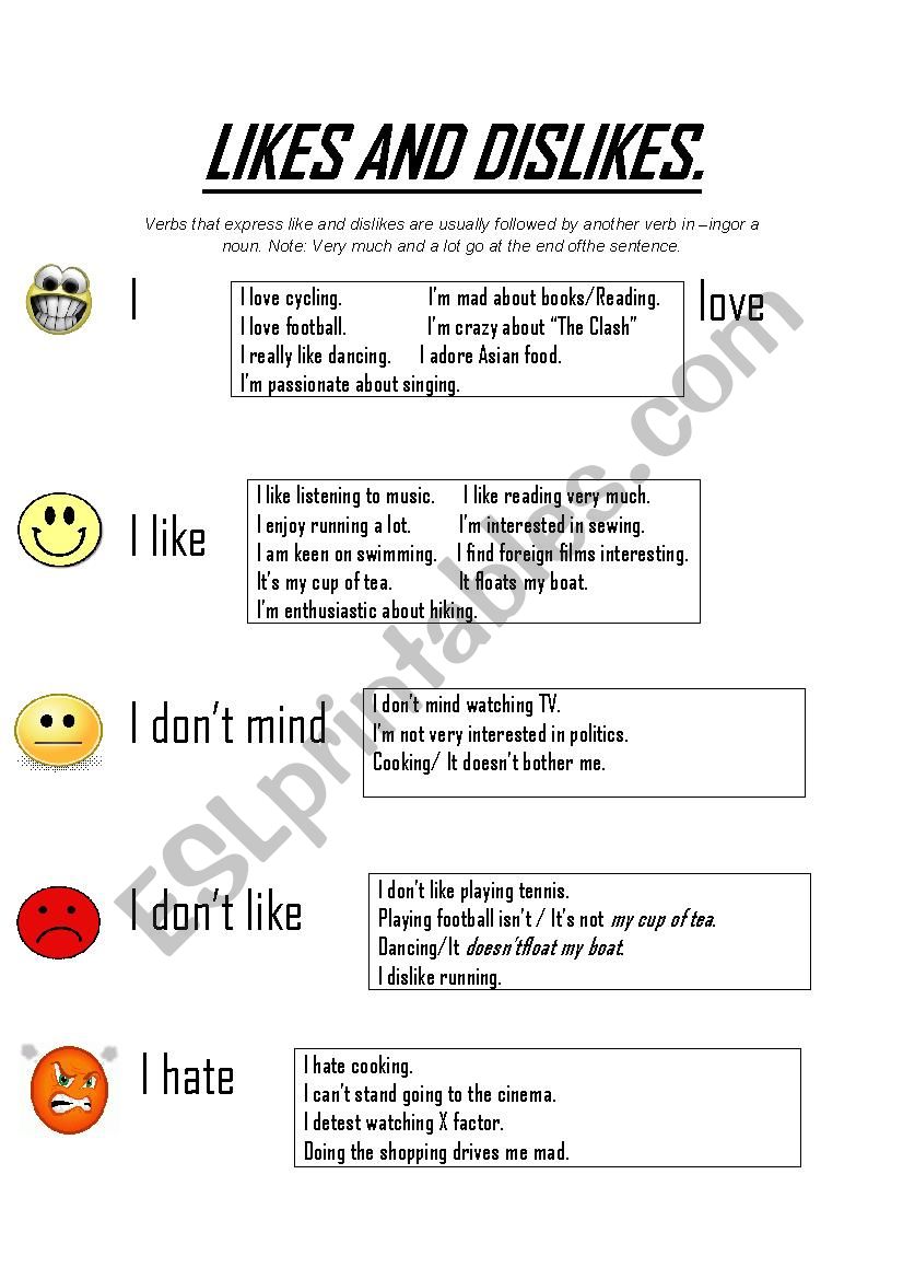 LIKES AND DISLIKES  worksheet