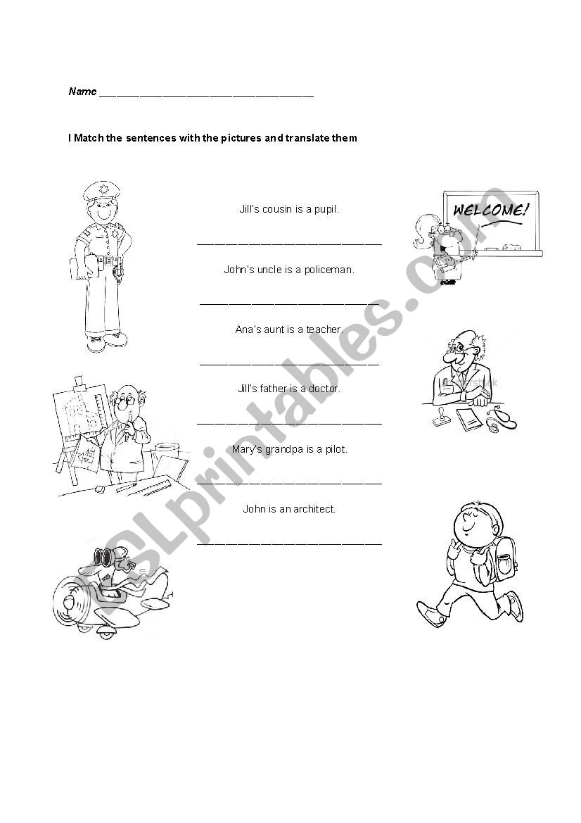 Family members and jobs worksheet