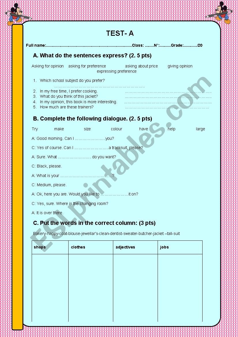 A language test for elementary students